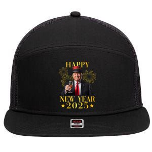 Happy New Year 2025 Funny Trump New Year New America 7 Panel Mesh Trucker Snapback Hat