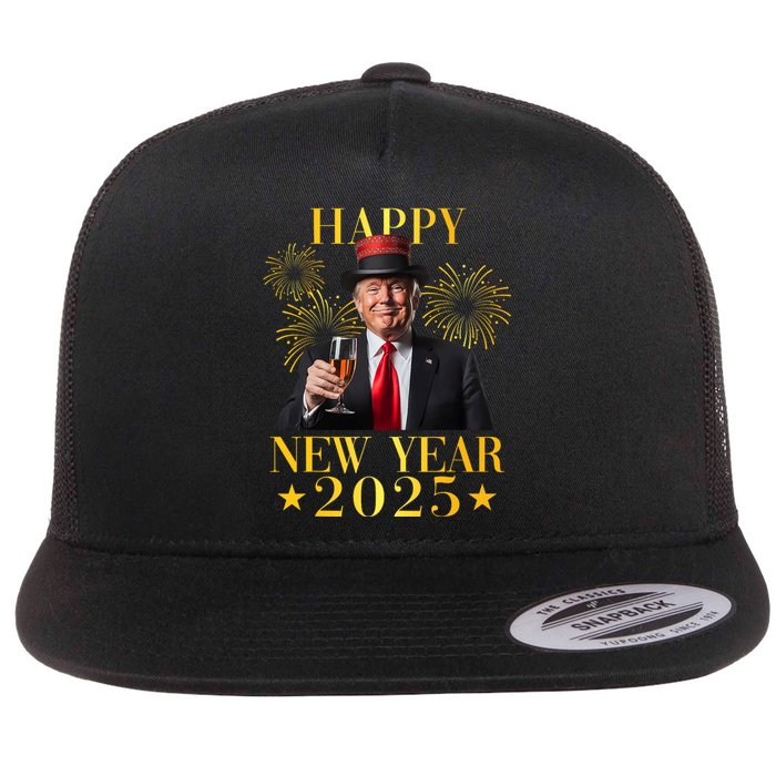 Happy New Year 2025 Funny Trump New Year New America Flat Bill Trucker Hat