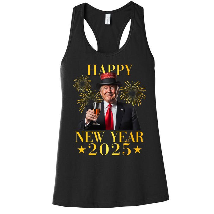 Happy New Year 2025 Funny Trump New Year New America Women's Racerback Tank