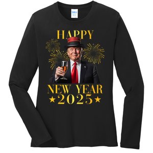 Happy New Year 2025 Funny Trump New Year New America Ladies Long Sleeve Shirt