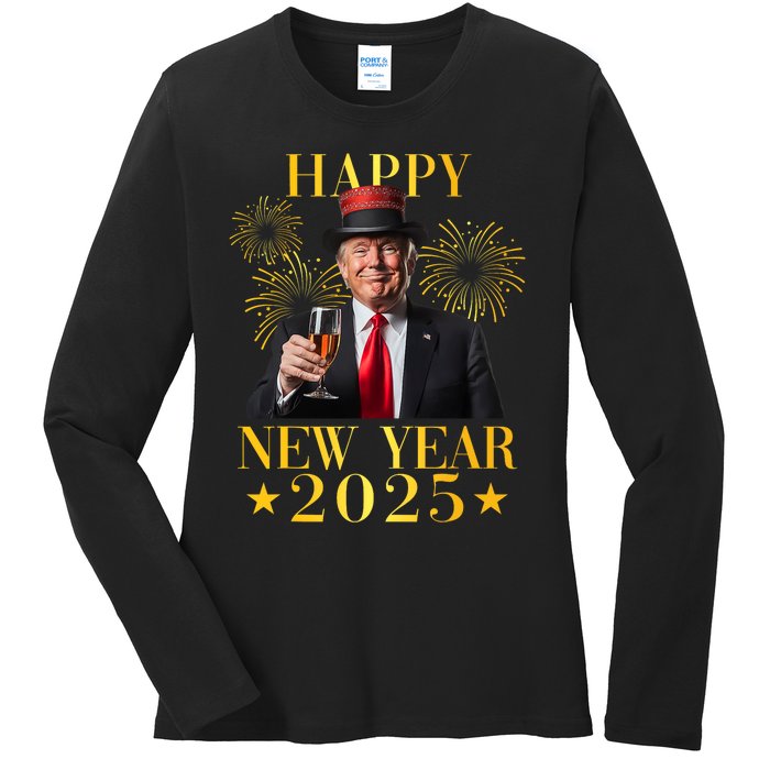 Happy New Year 2025 Funny Trump New Year New America Ladies Long Sleeve Shirt