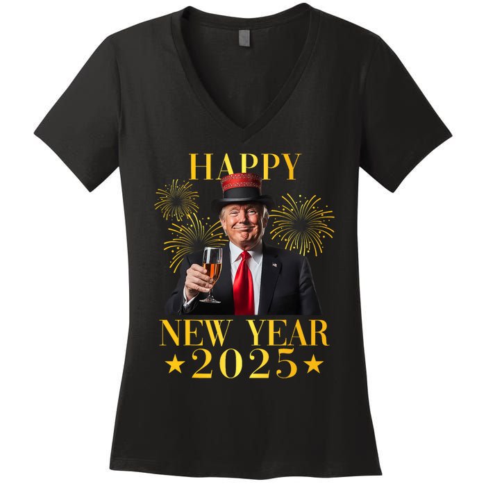 Happy New Year 2025 Funny Trump New Year New America Women's V-Neck T-Shirt