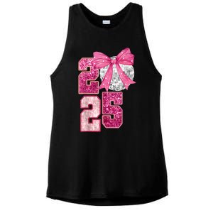 Happy New Year 2025 Disco Ball Coquette Bow Family Ladies PosiCharge Tri-Blend Wicking Tank