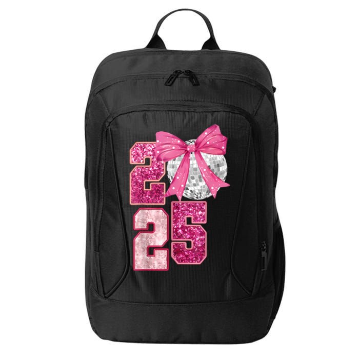 Happy New Year 2025 Disco Ball Coquette Bow Family City Backpack