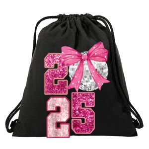 Happy New Year 2025 Disco Ball Coquette Bow Family Drawstring Bag