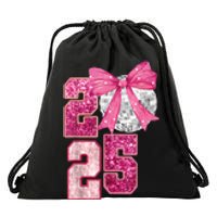 Happy New Year 2025 Disco Ball Coquette Bow Family Drawstring Bag