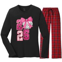 Happy New Year 2025 Disco Ball Coquette Bow Family Women's Long Sleeve Flannel Pajama Set 