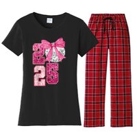 Happy New Year 2025 Disco Ball Coquette Bow Family Women's Flannel Pajama Set