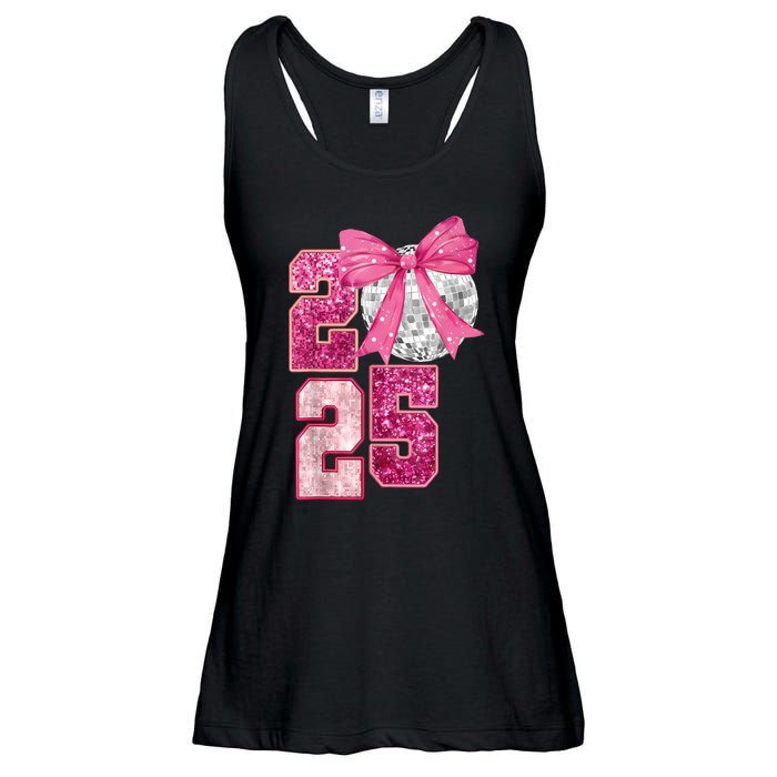 Happy New Year 2025 Disco Ball Coquette Bow Family Ladies Essential Flowy Tank