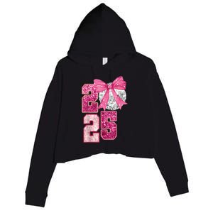 Happy New Year 2025 Disco Ball Coquette Bow Family Crop Fleece Hoodie