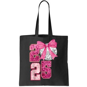 Happy New Year 2025 Disco Ball Coquette Bow Family Tote Bag