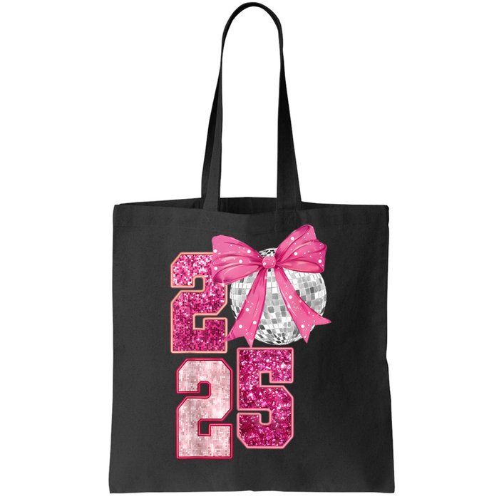 Happy New Year 2025 Disco Ball Coquette Bow Family Tote Bag