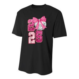 Happy New Year 2025 Disco Ball Coquette Bow Family Youth Performance Sprint T-Shirt