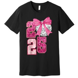 Happy New Year 2025 Disco Ball Coquette Bow Family Premium T-Shirt