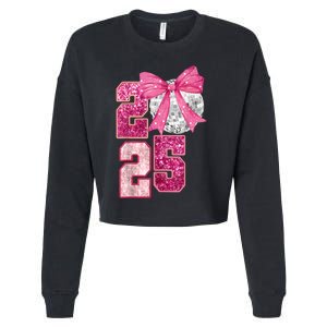 Happy New Year 2025 Disco Ball Coquette Bow Family Cropped Pullover Crew