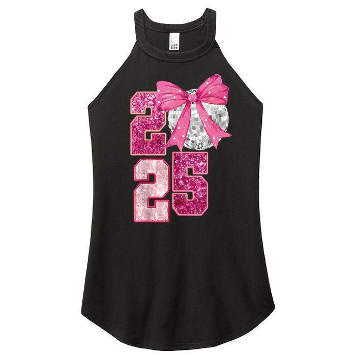 Happy New Year 2025 Disco Ball Coquette Bow Family Women's Perfect Tri Rocker Tank