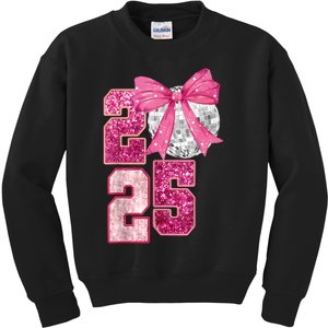 Happy New Year 2025 Disco Ball Coquette Bow Family Kids Sweatshirt