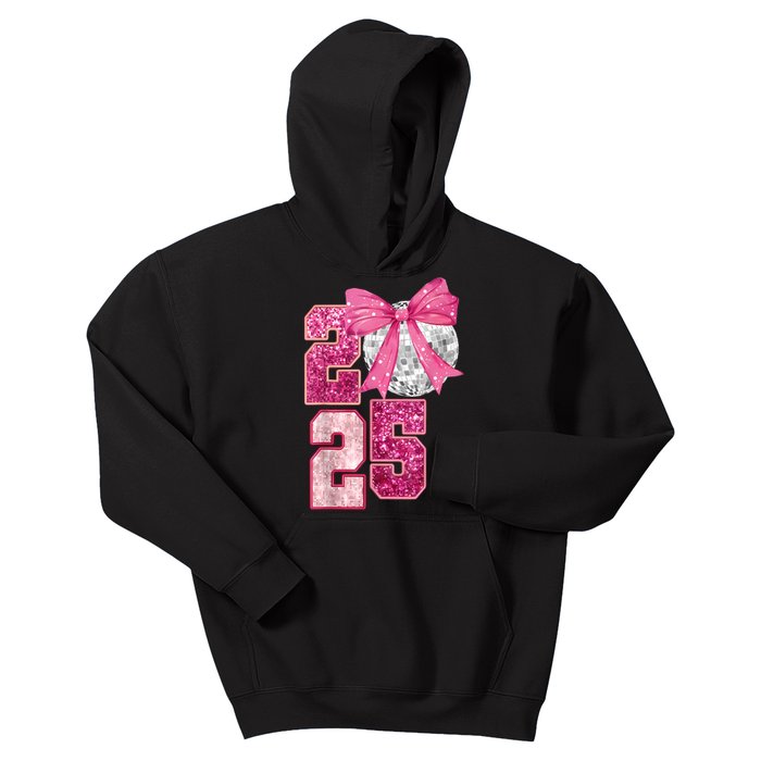 Happy New Year 2025 Disco Ball Coquette Bow Family Kids Hoodie