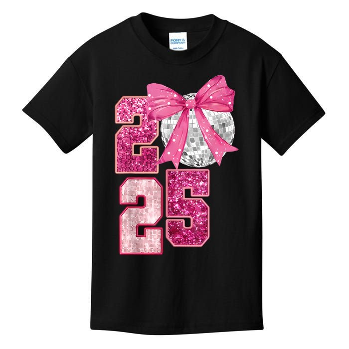 Happy New Year 2025 Disco Ball Coquette Bow Family Kids T-Shirt