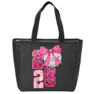 Happy New Year 2025 Disco Ball Coquette Bow Family Zip Tote Bag