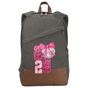 Happy New Year 2025 Disco Ball Coquette Bow Family Cotton Canvas Backpack