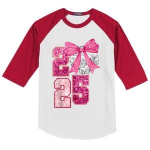 Happy New Year 2025 Disco Ball Coquette Bow Family Kids Colorblock Raglan Jersey