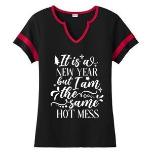 Hilarious New Year Funny Joke Same Hot Mess Cute Gift Ladies Halftime Notch Neck Tee