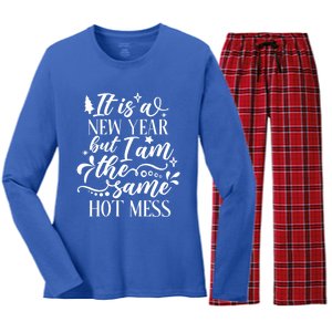 Hilarious New Year Funny Joke Same Hot Mess Cute Gift Women's Long Sleeve Flannel Pajama Set 