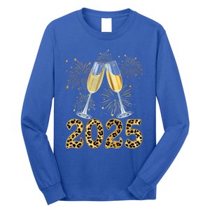 Happy New Year 2025 Champagne Fireworks New Years Eve Party Gift Long Sleeve Shirt