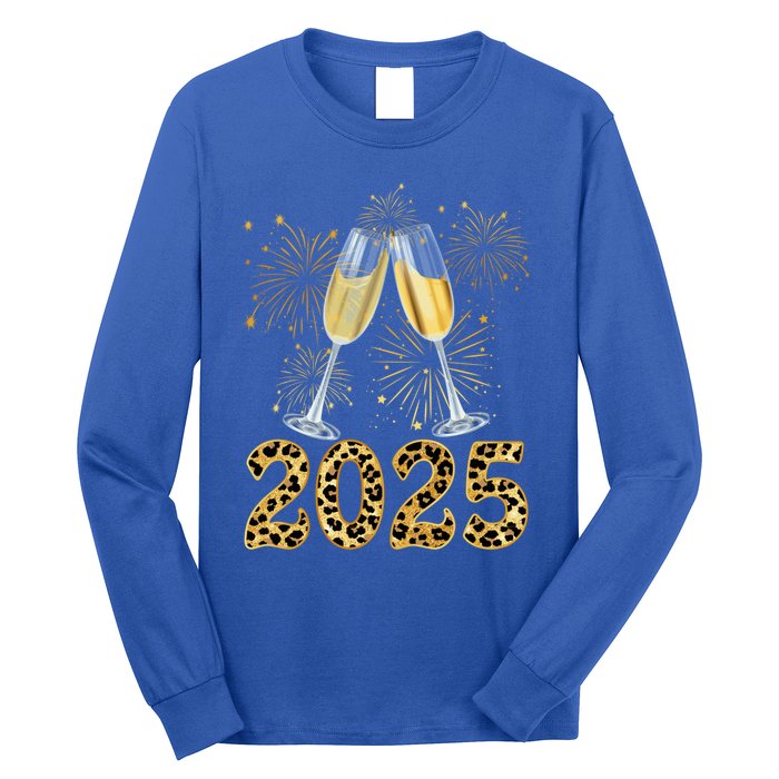 Happy New Year 2025 Champagne Fireworks New Years Eve Party Gift Long Sleeve Shirt