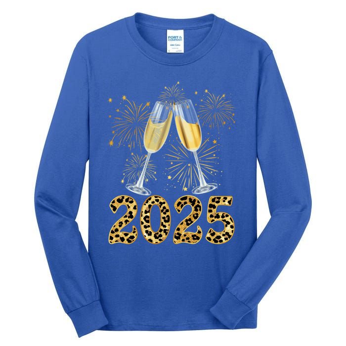 Happy New Year 2025 Champagne Fireworks New Years Eve Party Gift Tall Long Sleeve T-Shirt