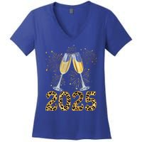 Happy New Year 2025 Champagne Fireworks New Years Eve Party Gift Women's V-Neck T-Shirt