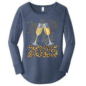 Happy New Year 2025 Champagne Fireworks New Years Eve Party Gift Women's Perfect Tri Tunic Long Sleeve Shirt