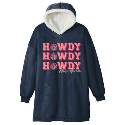 Howdy New Year Disco Balls Pink Retro Western Hello 2024 Gift Hooded Wearable Blanket