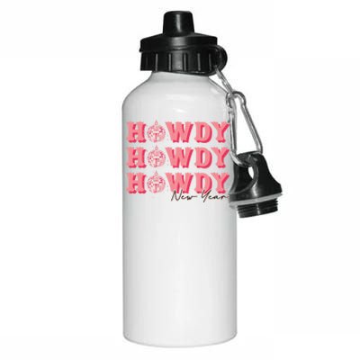 Howdy New Year Disco Balls Pink Retro Western Hello 2024 Gift Aluminum Water Bottle