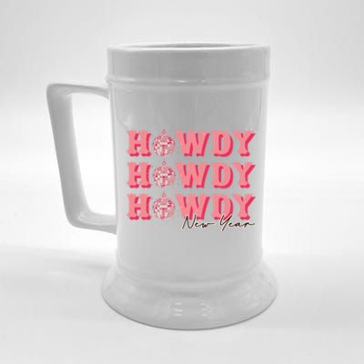 Howdy New Year Disco Balls Pink Retro Western Hello 2024 Gift Beer Stein