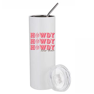 Howdy New Year Disco Balls Pink Retro Western Hello 2024 Gift Stainless Steel Tumbler