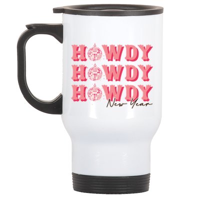 Howdy New Year Disco Balls Pink Retro Western Hello 2024 Gift Stainless Steel Travel Mug