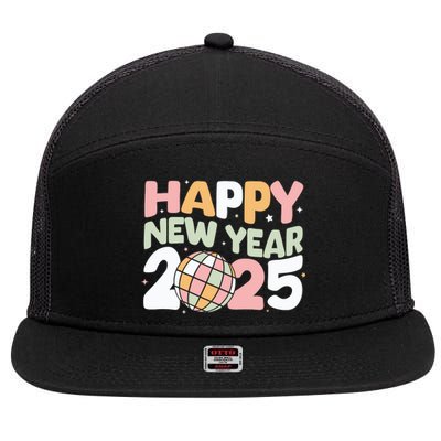 Happy New Year 2025 Holiday 7 Panel Mesh Trucker Snapback Hat