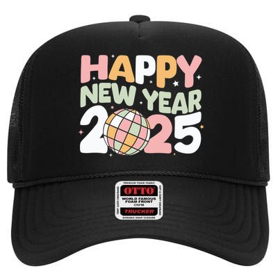 Happy New Year 2025 Holiday High Crown Mesh Back Trucker Hat