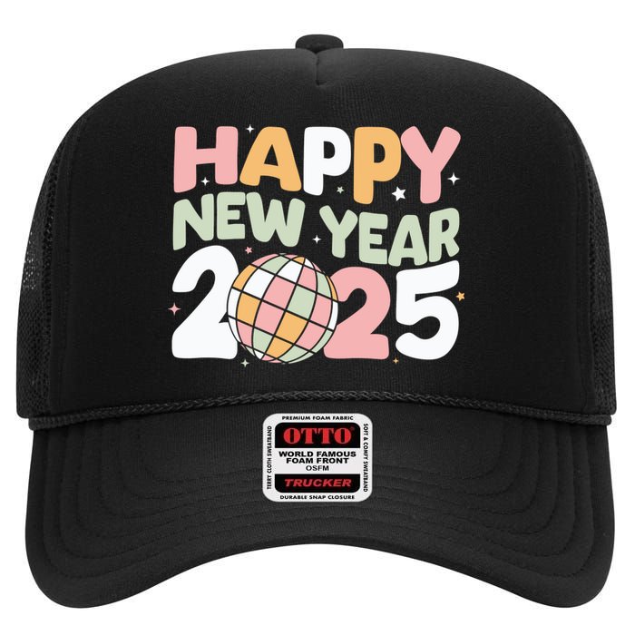 Happy New Year 2025 Holiday High Crown Mesh Back Trucker Hat