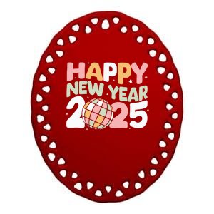 Happy New Year 2025 Holiday Ceramic Oval Ornament