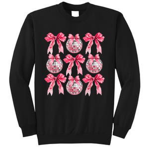 Happy New Year 2025 Disco Ball Coquette Bow Family Sweatshirt