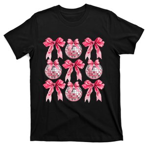 Happy New Year 2025 Disco Ball Coquette Bow Family T-Shirt