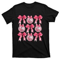 Happy New Year 2025 Disco Ball Coquette Bow Family T-Shirt