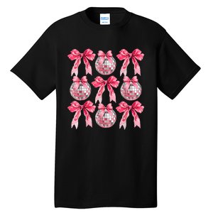 Happy New Year 2025 Disco Ball Coquette Bow Family Tall T-Shirt