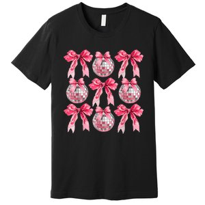 Happy New Year 2025 Disco Ball Coquette Bow Family Premium T-Shirt