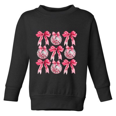 Happy New Year 2025 Disco Ball Coquette Bow Family Toddler Sweatshirt