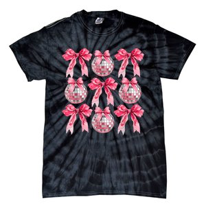 Happy New Year 2025 Disco Ball Coquette Bow Family Tie-Dye T-Shirt