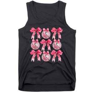 Happy New Year 2025 Disco Ball Coquette Bow Family Tank Top